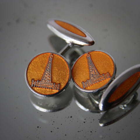 English "Blackpool Tower" Novelty Cufflinks with Tangerine Enameling (LEO Design)