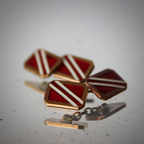 English Art Deco Cufflinks with Red and White Nautical Enameling (LEO Design)