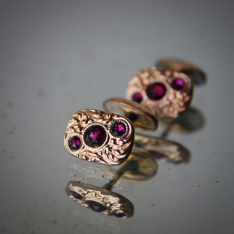 Edwardian Orientalist Goldtone Cufflinks with a Trio of Faceted Amethysts (LEO Design)