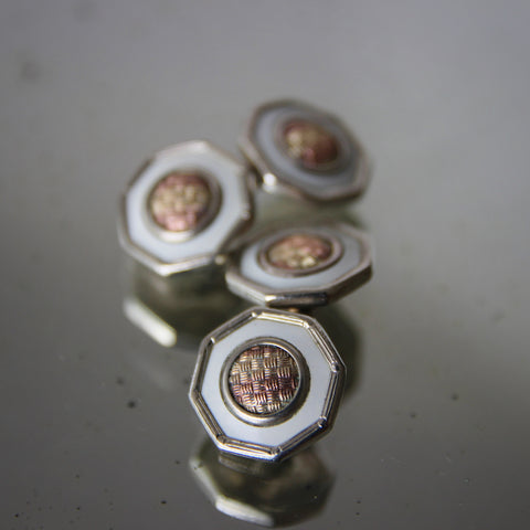 Art Deco Octagonal Cufflinks with Mixed-Metal Centers and White Irises (LEO Design)