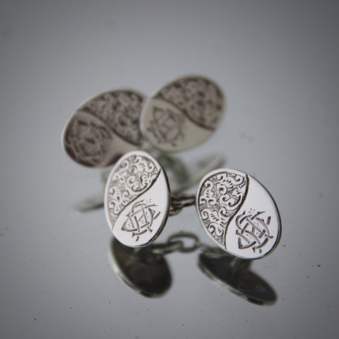 Victorian English Sterling Silver Engraved Cufflinks by Charles Horner (LEO Design)