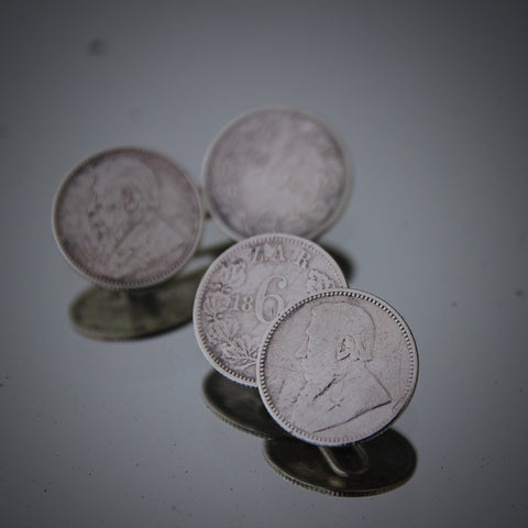 Cufflinks of Nineteenth Century South African "Six Pence" Coins (LEO Design)