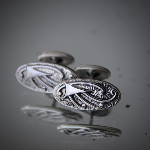 Oval Cufflinks with Swirling Secessionist Tendrils (LEO Design)