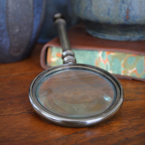 Contemporary Magnifying Glass in Patinated Brass Mounting (LEO Design)