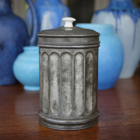 Edwardian English Barrel-Form Biscuit Tin with Ceramic Knob (LEO Design)