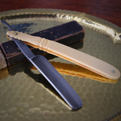 Steel Straight Razor in Faux-Ivory Celluloid Handle by Robert Vom Cleff, New York (LEO Design)