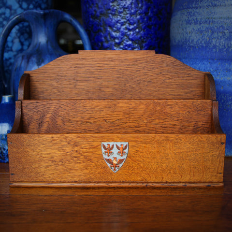 English Oak Stationery Stand with Crest of Queen's College, Oxford (LEO Design)