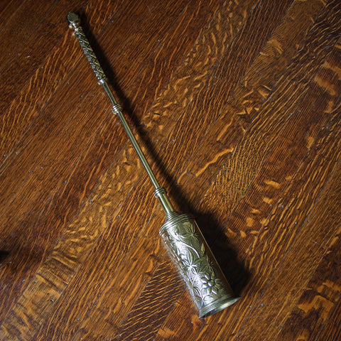Victorian English Horsehair Fireplace Brush with Retractable Embossed Brass Cover (LEO Design)
