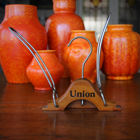 Union Brand Folding Travel Hanger of Carved Beech and Chromed Steel Wire (LEO Design)