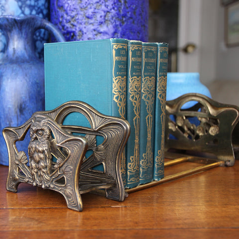 Art Nouveau Partners' Desk "Owl & Pine" Double Letter Racks with Central Bookstand (LEO Design)