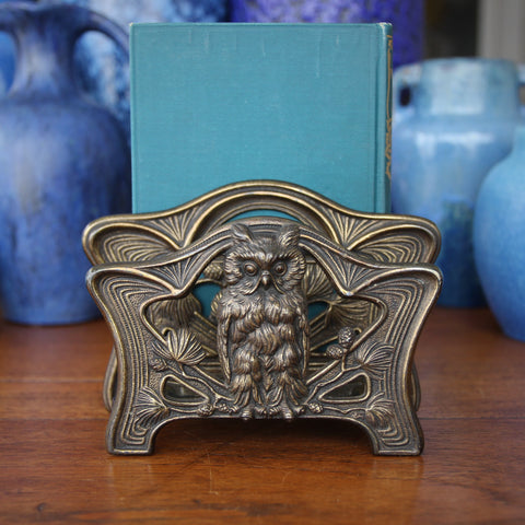 Art Nouveau Partners' Desk "Owl & Pine" Double Letter Racks with Central Bookstand (LEO Design)