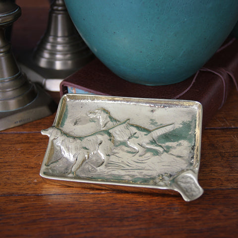 English Cast Brass Ashtray with Bird Dogs in Water (LEO Design)