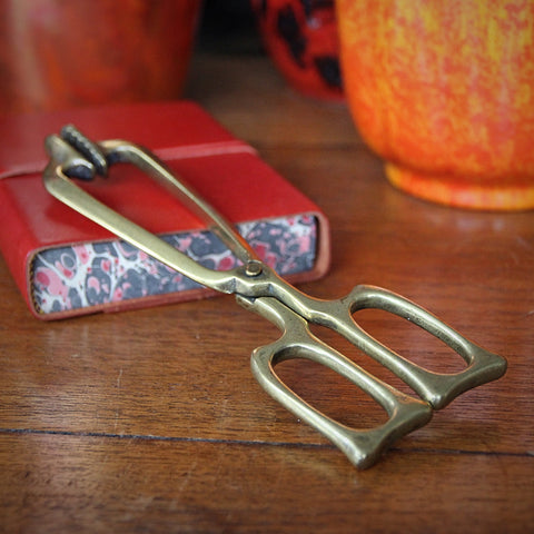 Edwardian English Art Nouveau Brass Coal Tongs (LEO Design)