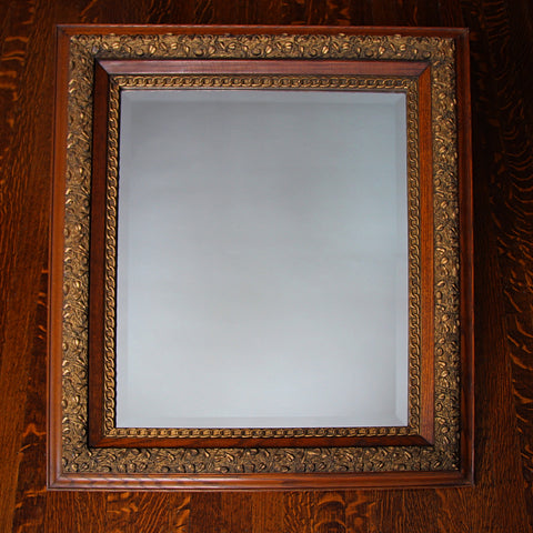 Victorian Oak-Framed Bevelled Mirror with Antique Gold Botanical Rustication (LEO Design)