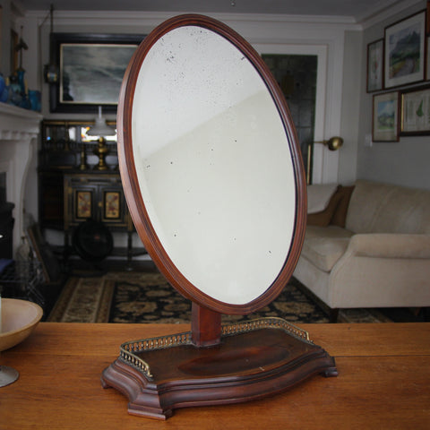 Edwardian English Walnut Shaving Stand with Bevelled Mirror and Footed, Galleried Base (LEO Design)