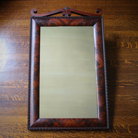 American Empire Mirror with Crotch Mahogany Veneering and Original Wavy Glass (LEO Design)
