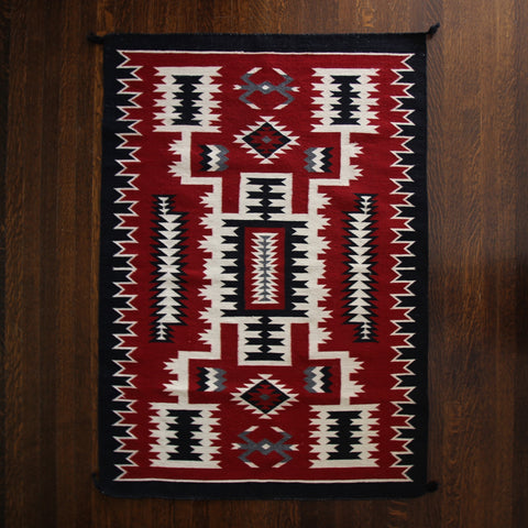 Navajo Wool Rug with Striking Red, Black and White Graphics (LEO Design)