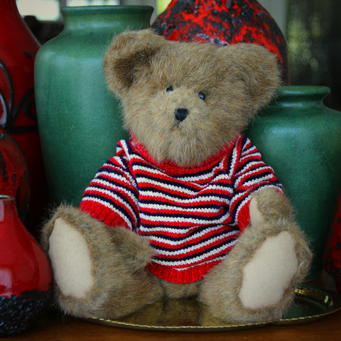 Faux Mohair Teddy Bear with Poseable Joints and Red, White & Blue Chenille Sweater (LEO Design)