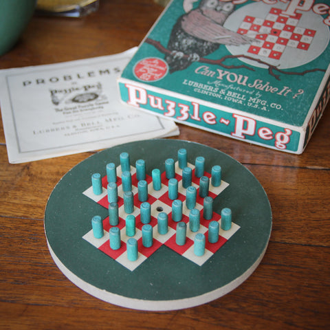 1920's "Puzzle Peg" Gameboard with Original Box & Instruction Manual (LEO Design)