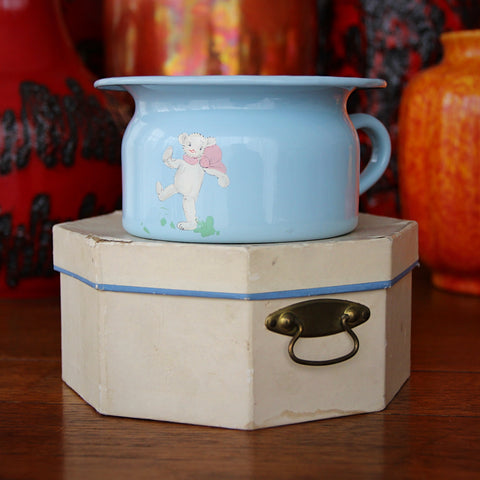 Baby Boy's Enameled Steel Chamber Pot with Painted Dancing Bear (LEO Design)