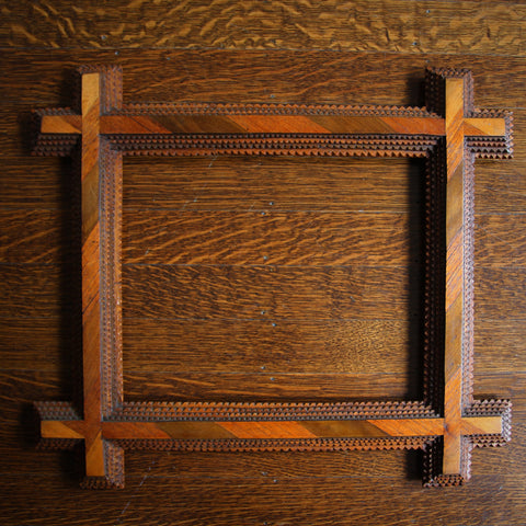 Eastern European "Tramp Art" Carved Marquetry Picture Frame with Oxford Corners (LEO Design)