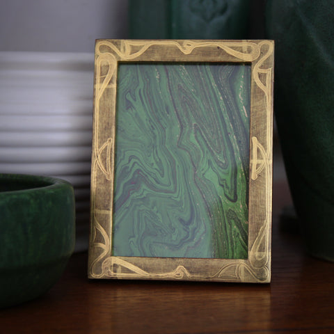 European Gold-Leafed Photo Frame (3.5 x 5) with Hand-Drawn Art Nouveau "Whiplash" Decoration (LEO Design)