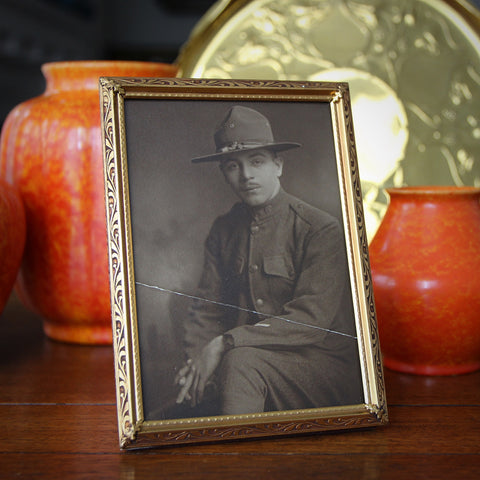 1940's Brass Photo Frame with Stylized Botanical Decoration (LEO Design)