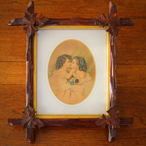 Hand-Carved Blackforest Picture Frame with Oxford Corners, Rusticated Timber Sides and Applied Leaves (LEO Design)
