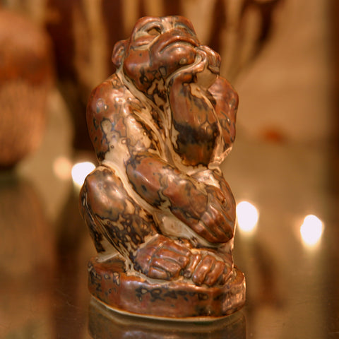 Danish Modernist Stoneware "Pensive Monkey" Sculpture by Knud Kyhn for Royal Copenhagen (LEO Design)