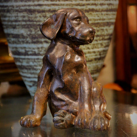 Sculpted "Slouchy Puppy" Figure in Brass with Rustic Verdigris Bronze Patina (LEO Design)