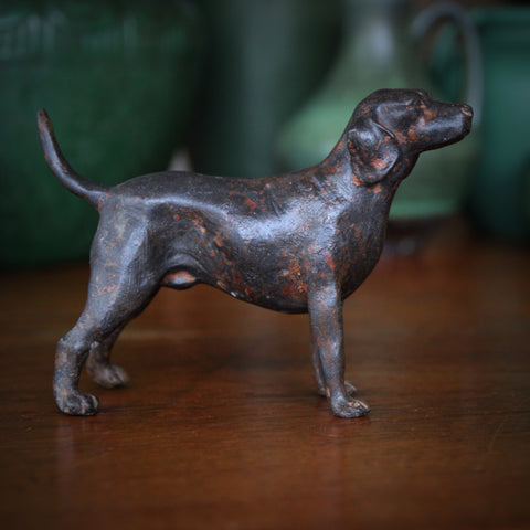 Cast Brass Bird Dog Sculpture with Verdigris Bronze Finish (LEO Design)