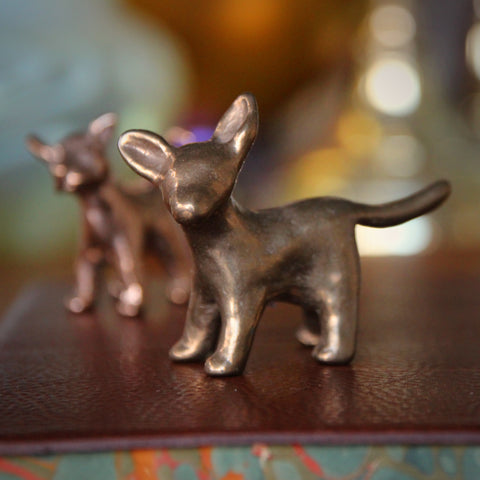 Cast Bronze Puppy Sculpture with L.O.V.E. Impressed Into Each Paw (LEO Design)