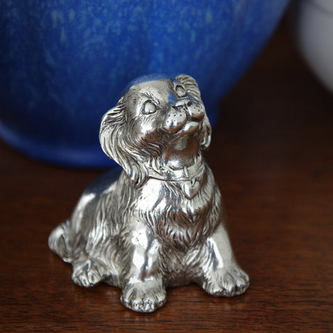 Silver-Plated Spaniel Puppy Music Box - "Brahms's Lullaby" (LEO Design)