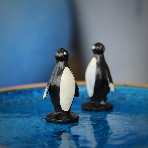 Pair of English Hand-Painted Tin Penguin Sculpture Toys (LEO Design)