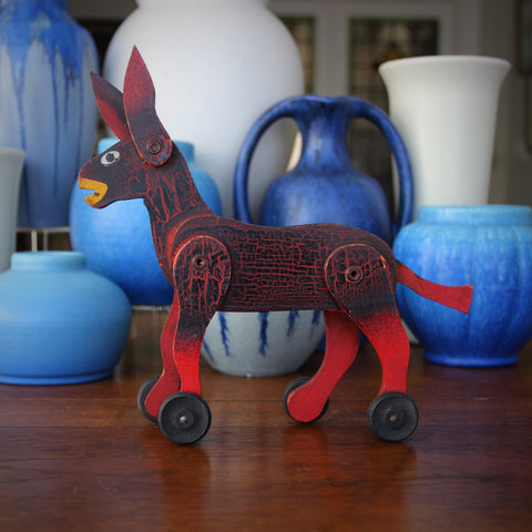 Fifties Folkart Donkey Toy with Articulated Joints and Original Curdled Paint (LEO Design)