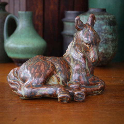 Danish Modernist Stoneware Ceramic Sculpture of a Resting Foal by Knud Kyhn for Royal Copenhagen (LEO Design)