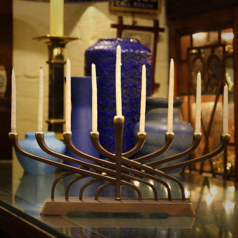 Cast Bronze Modernist Hanukkah Menorah (LEO Design)