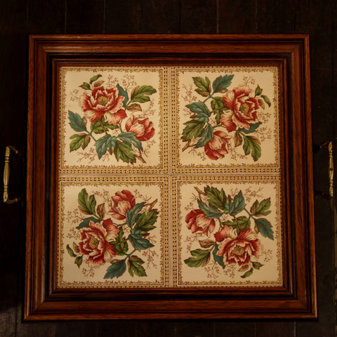 English Arts & Crafts Tiled Tea Tray with Walnut Gallery (LEO Design)