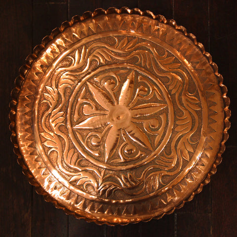Middle Eastern Hand-Hammered Copper Tray with Pie Crust Gallery (LEO Design)