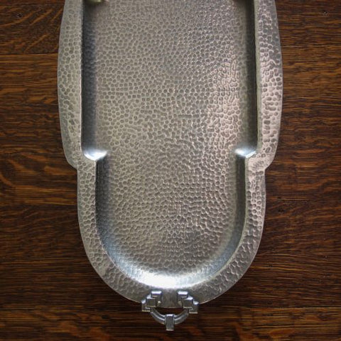 English Hand-Hammered Pewter Tray with Arts & Crafts and Art Deco Style (LEO Design)