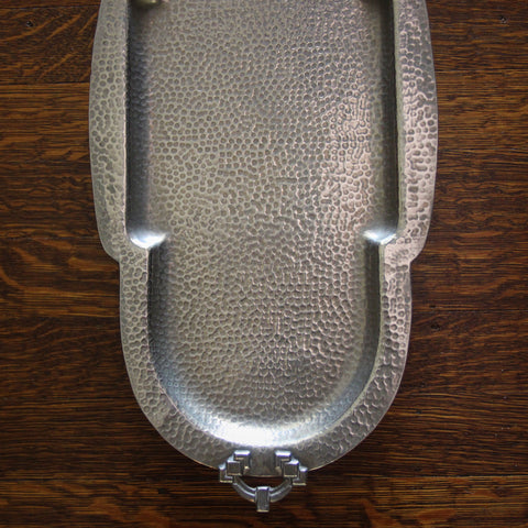English Hand-Hammered Pewter "Transitional" Tray with Nouveau & Deco Elements (LEO Design)