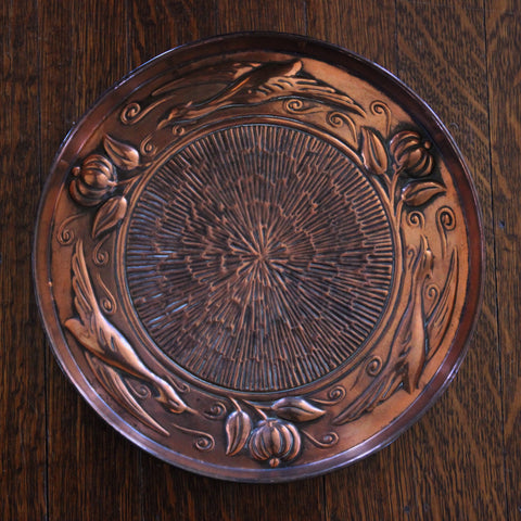 English Arts & Crafts Copper Plate with Poppies and Wild Geese (LEO Design)