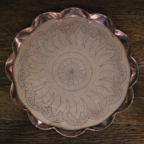 English Arts & Crafts Hand-Hammered and Tooled Copper Tray (LEO Design)