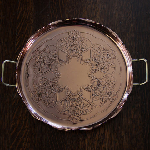 German Jugendstil Copper Tray with Repoussé Leaves and Berries (LEO Design)