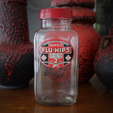 British "Flu-Nips" Apothecary Bottle with Bakelite Lid (LEO Design)