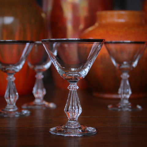 Set of Four Crystal Manhattan Glasses with Platinum-Banded Rims and Feet (LEO Design)