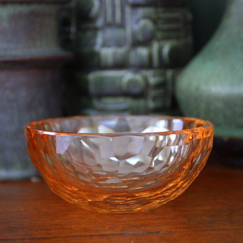 Modernist Hand-Faceted Peach Crystal Bowl (LEO Design)