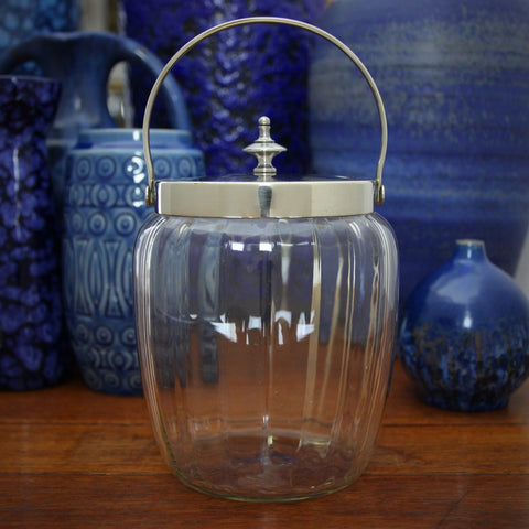 Scottish Biscuit Barrel with Softly-Faceted Glass Body and Silver-Plated Mountings (LEO Design)