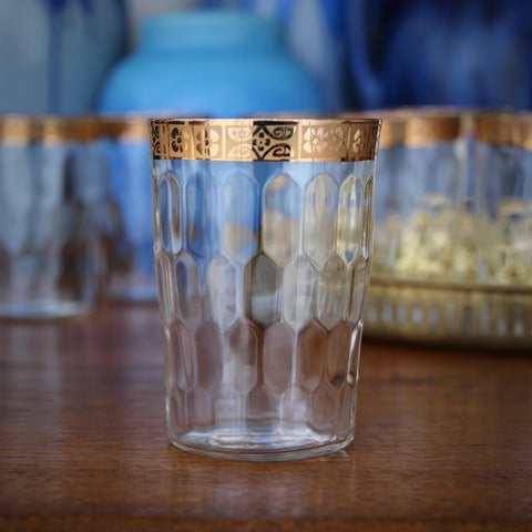 Set of Six "Honeycomb Optic" Wine Tumblers with Decorative Gold Banding (LEO Design)