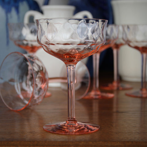 Set of Rose Crystal Cocktail Glasses with Harlequin Diamond Optical Quilting (LEO Design)